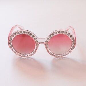 Pink Crystal Embellished Round Sunglasses